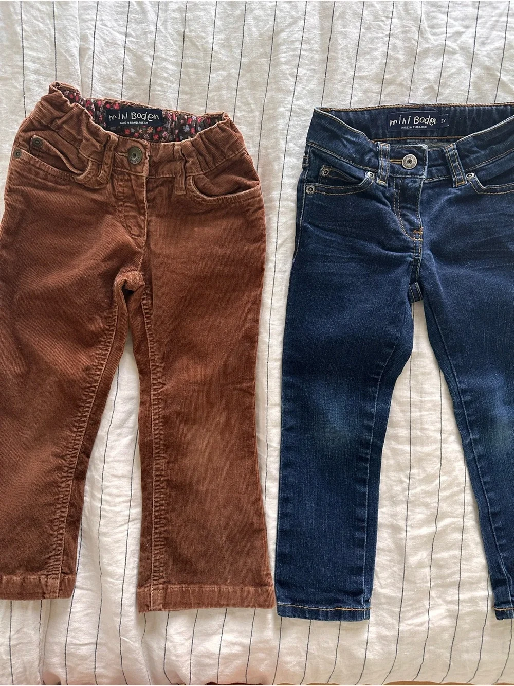 Mini Boden Girls' Brown Corduroy and Blue Denim Jeans Set